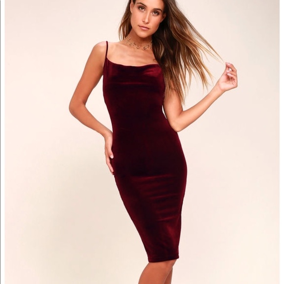 red velvet cowl neck dress
